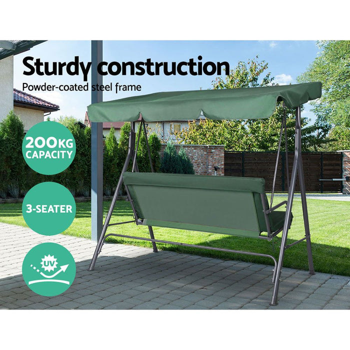 Gardeon Outdoor Swing Chair Garden Bench Furniture Canopy 3 Seater Green -Home Living Store - -  