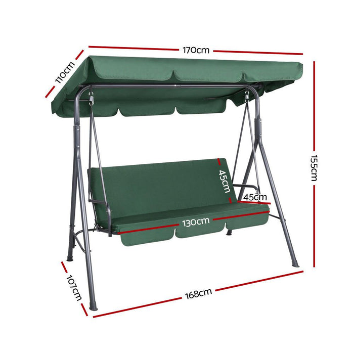 Gardeon Outdoor Swing Chair Garden Bench Furniture Canopy 3 Seater Green -Home Living Store - -  