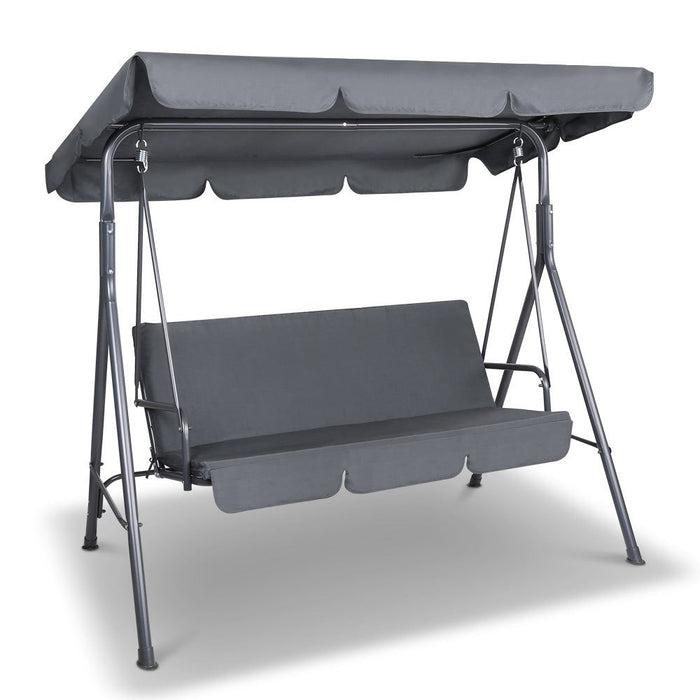 Gardeon Outdoor Swing Chair Garden Bench Furniture Canopy 3 Seater Grey -Home Living Store - -  