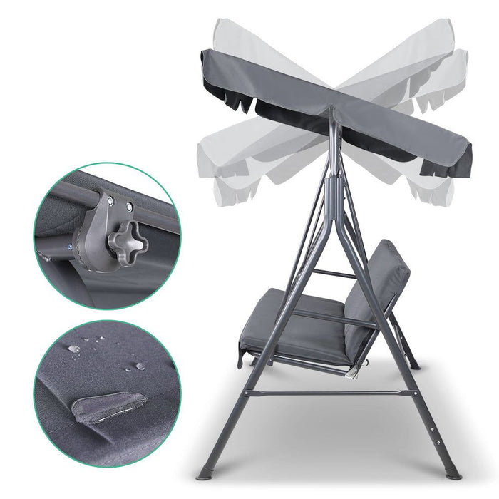 Gardeon Outdoor Swing Chair Garden Bench Furniture Canopy 3 Seater Grey -Home Living Store - -  
