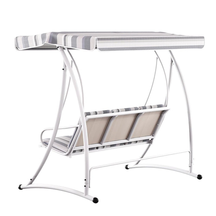 Gardeon Outdoor Swing Chair Garden Bench Furniture Canopy 3 Seater White Grey -Home Living Store - -  
