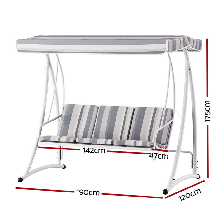 Gardeon Outdoor Swing Chair Garden Bench Furniture Canopy 3 Seater White Grey -Home Living Store - -  