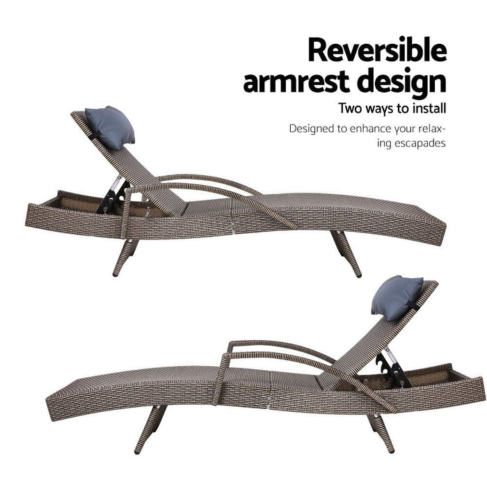 Gardeon Set of 2 Sun Lounge Outdoor Furniture Wicker Lounger Rattan Day Bed Garden Patio Grey -Home Living Store - -  