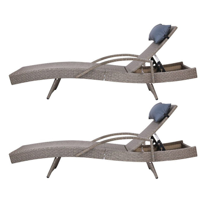 Gardeon Set of 2 Sun Lounge Outdoor Furniture Wicker Lounger Rattan Day Bed Garden Patio Grey -Home Living Store - -  