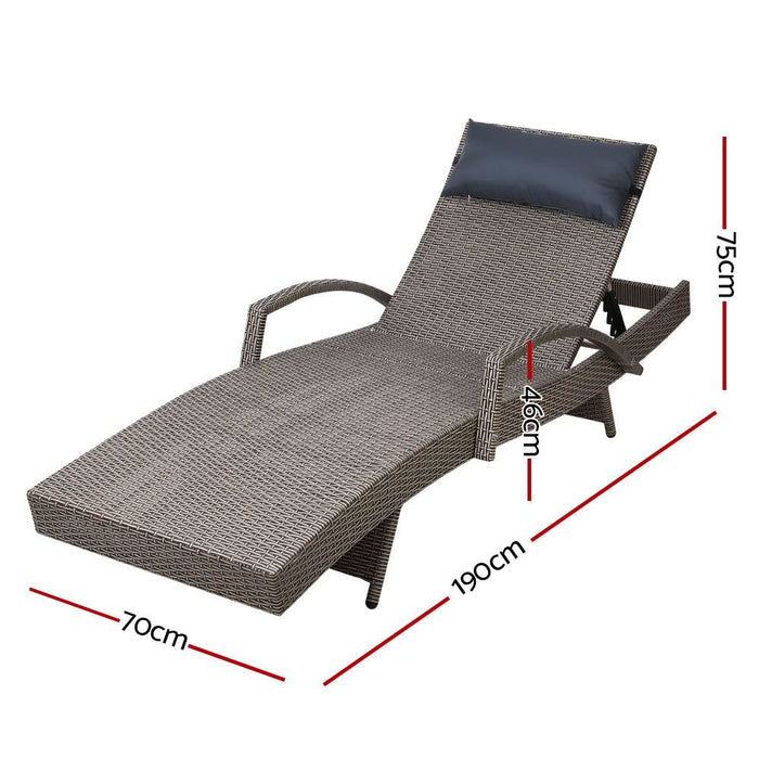 Gardeon Set of 2 Sun Lounge Outdoor Furniture Wicker Lounger Rattan Day Bed Garden Patio Grey -Home Living Store - -  