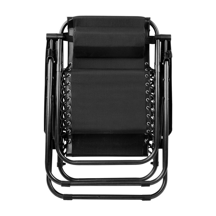 Gardeon Set of 2 Zero Gravity Chairs Reclining Outdoor Furniture Sun Lounge Folding Camping Lounger Black -Home Living Store - -  
