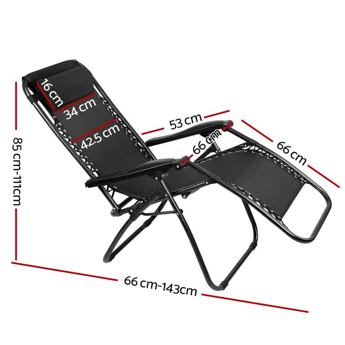 Gardeon Set of 2 Zero Gravity Chairs Reclining Outdoor Furniture Sun Lounge Folding Camping Lounger Black -Home Living Store - -  