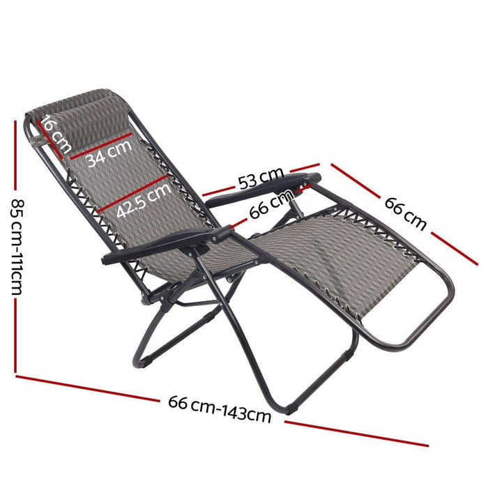 Gardeon Set of 2 Zero Gravity Chairs Reclining Outdoor Furniture Sun Lounge Folding Camping Lounger Grey -Home Living Store - -  