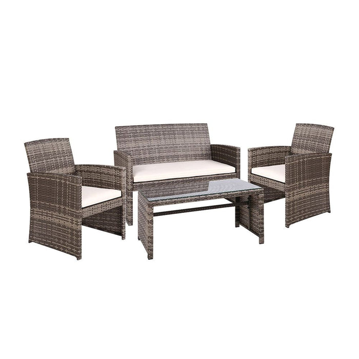 Gardeon Set of 4 Outdoor Lounge Setting Rattan Patio Wicker Dining Set Mixed Grey -Home Living Store - -  