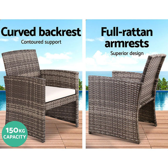 Gardeon Set of 4 Outdoor Lounge Setting Rattan Patio Wicker Dining Set Mixed Grey -Home Living Store - -  