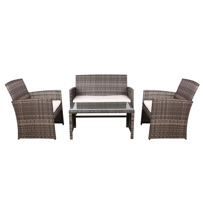 Gardeon Set of 4 Outdoor Lounge Setting Rattan Patio Wicker Dining Set Mixed Grey -Home Living Store - -  