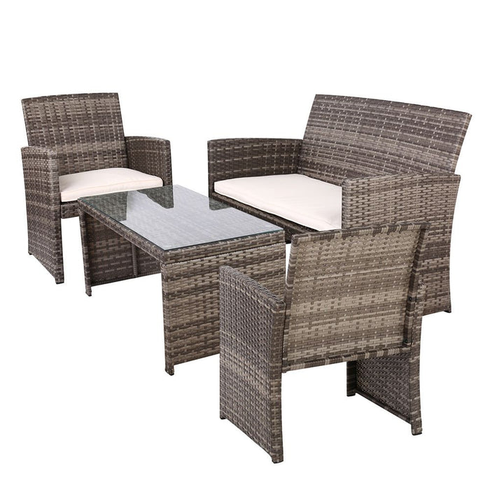 Gardeon Set of 4 Outdoor Lounge Setting Rattan Patio Wicker Dining Set Mixed Grey -Home Living Store - -  