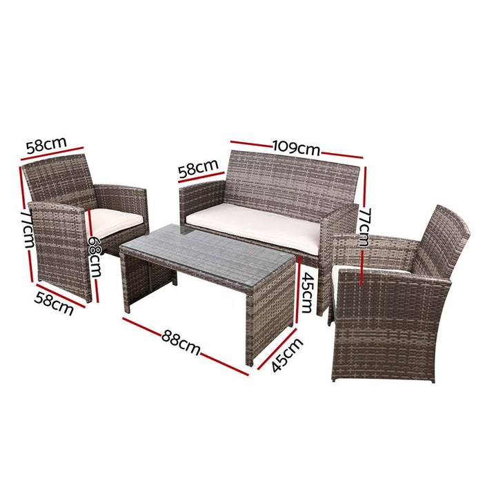 Gardeon Set of 4 Outdoor Lounge Setting Rattan Patio Wicker Dining Set Mixed Grey -Home Living Store - -  
