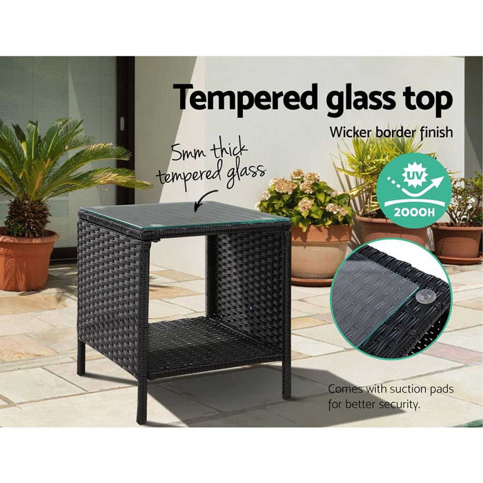 Gardeon Side Table Coffee Patio Outdoor Furniture Rattan Desk Indoor Garden Black -Home Living Store - -  