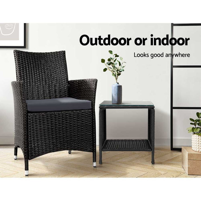 Gardeon Side Table Coffee Patio Outdoor Furniture Rattan Desk Indoor Garden Black -Home Living Store - -  