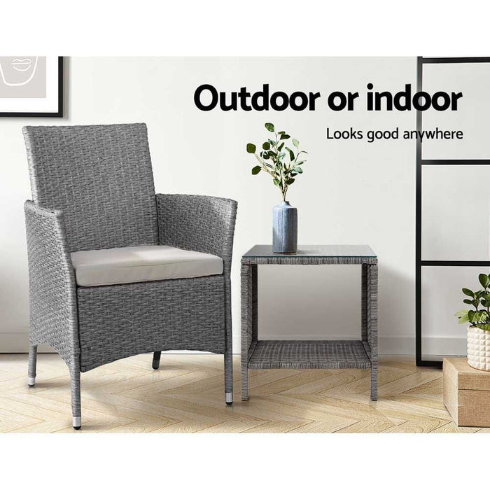 Gardeon Side Table Coffee Patio Outdoor Furniture Rattan Desk Indoor Garden Grey -Home Living Store - -  