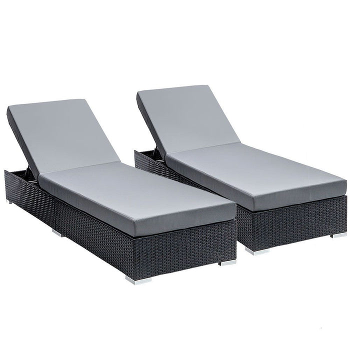 Gardeon Sun Lounge Wicker Lounger Outdoor Furniture Rattan Garden Day Bed Sofa Black Pair -Home Living Store - -  
