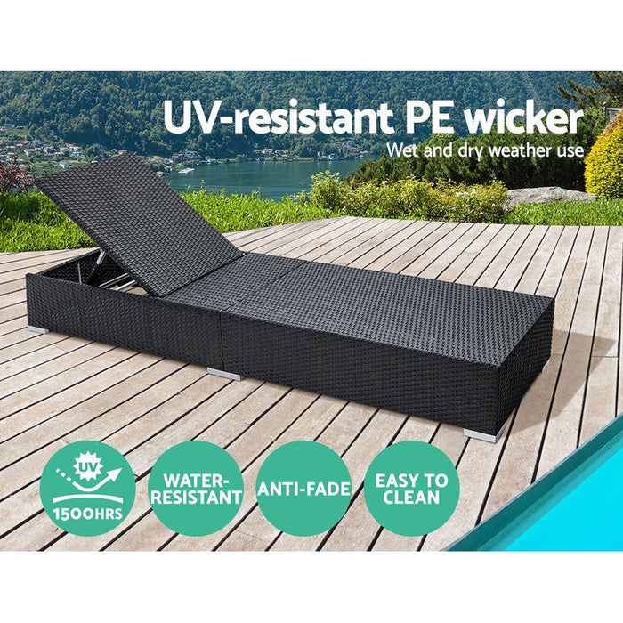 Gardeon Sun Lounge Wicker Lounger Outdoor Furniture Rattan Garden Day Bed Sofa Black Pair -Home Living Store - -  