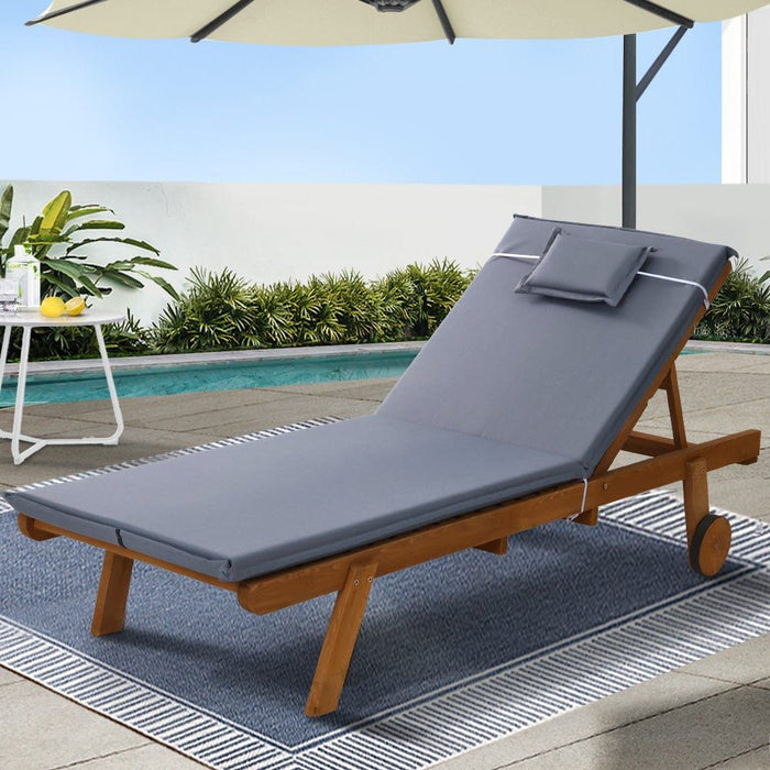 Gardeon Sun Lounge Wooden Lounger Outdoor Furniture Day Bed Wheel Pati Home Living Store