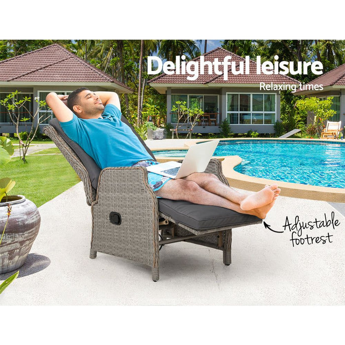 Gardeon Sun lounge Setting Recliner Chair Outdoor Furniture Patio Wicker Sofa -Home Living Store - -  