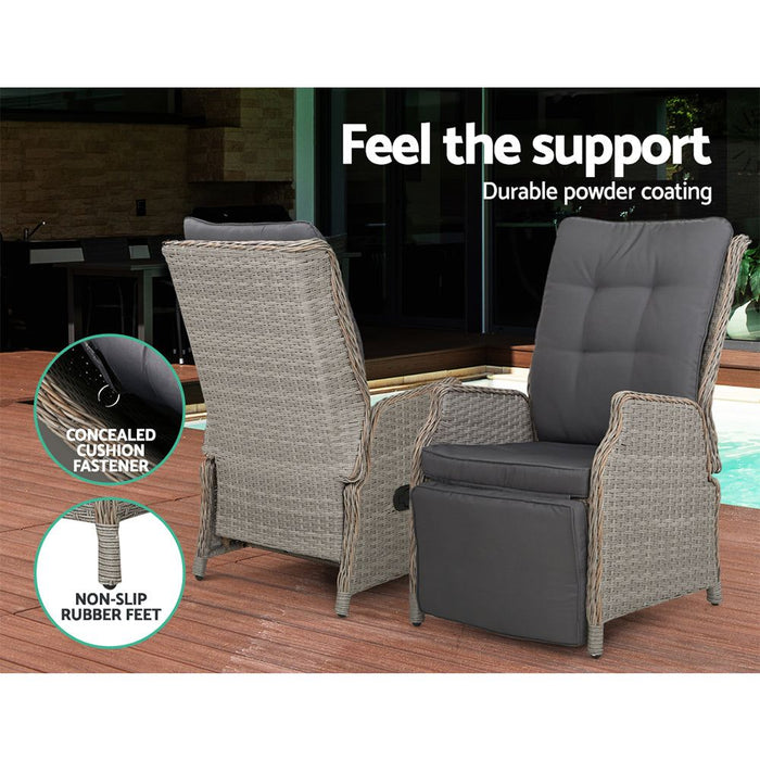 Gardeon Sun lounge Setting Recliner Chair Outdoor Furniture Patio Wicker Sofa -Home Living Store - -  