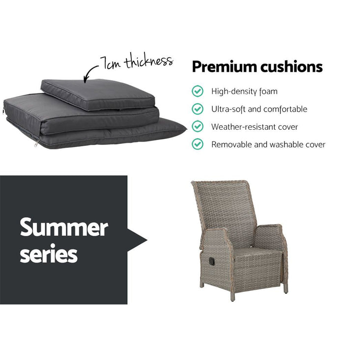 Gardeon Sun lounge Setting Recliner Chair Outdoor Furniture Patio Wicker Sofa -Home Living Store - -  