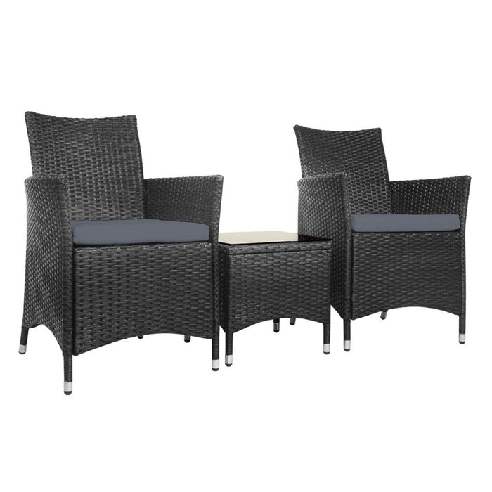 Gardeon Three Piece Bistro Wicker Outdoor Furniture Set Black -Home Living Store - -  