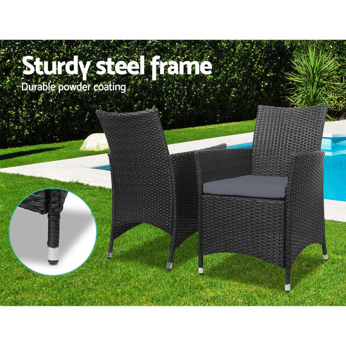 Gardeon Three Piece Bistro Wicker Outdoor Furniture Set Black -Home Living Store - -  