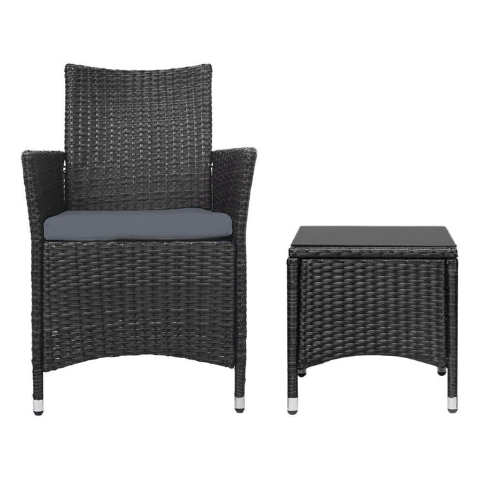 Gardeon Three Piece Bistro Wicker Outdoor Furniture Set Black -Home Living Store - -  