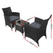 Gardeon Three Piece Bistro Wicker Outdoor Furniture Set Black -Home Living Store - -  