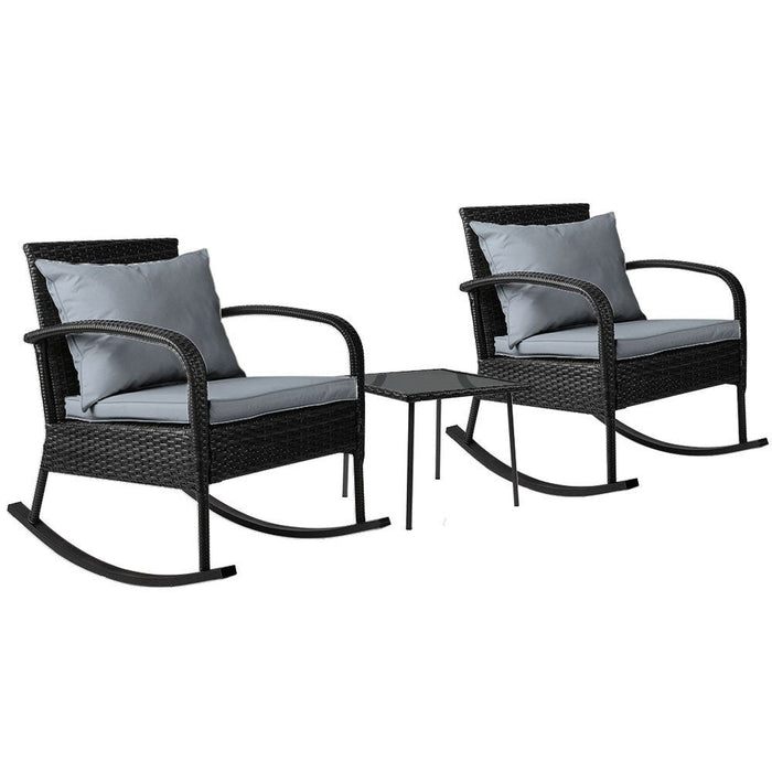 Gardeon Three Piece Outdoor Chair Rocking Set - Black -Home Living Store - -  