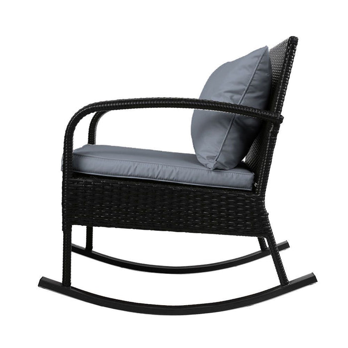 Gardeon Three Piece Outdoor Chair Rocking Set - Black -Home Living Store - -  