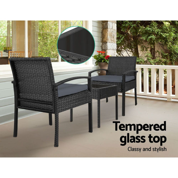 Gardeon Three Piece Outdoor Set - Black -Home Living Store - -  