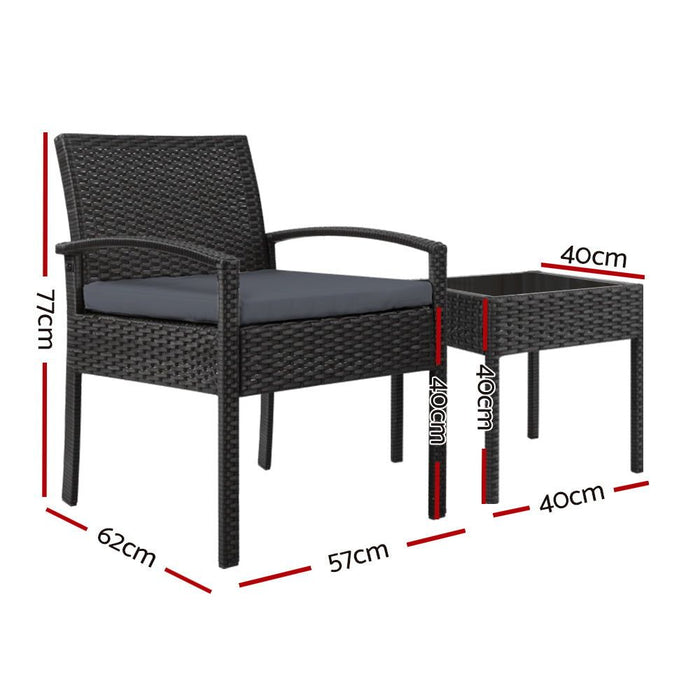 Gardeon Three Piece Outdoor Set - Black -Home Living Store - -  