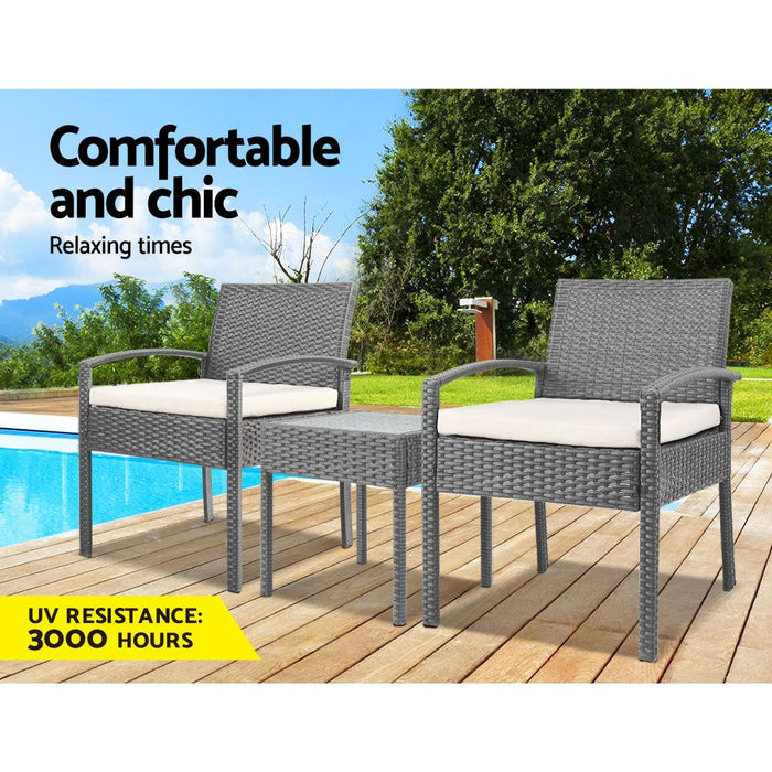 Gardeon Three Piece Outdoor Set - Grey -Home Living Store - -  