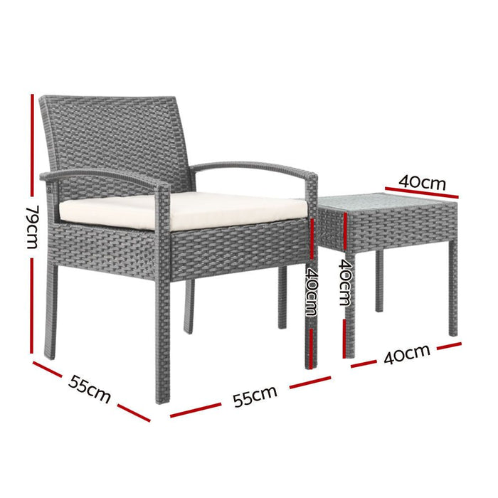 Gardeon Three Piece Outdoor Set - Grey -Home Living Store - -  