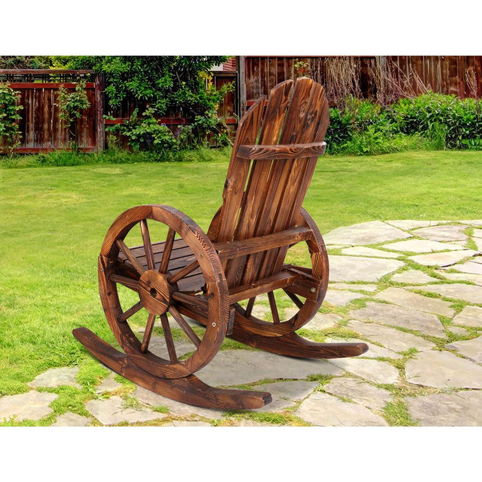 Gardeon Wagon Wheels Rocking Chair - Brown -Home Living Store - -  