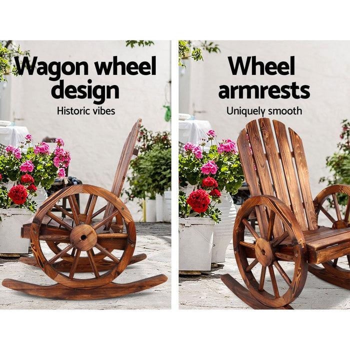 Gardeon Wagon Wheels Rocking Chair - Brown -Home Living Store - -  