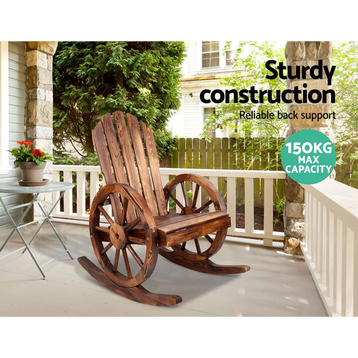 Gardeon Wagon Wheels Rocking Chair - Brown -Home Living Store - -  