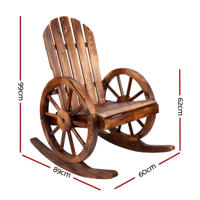Gardeon Wagon Wheels Rocking Chair - Brown -Home Living Store - -  