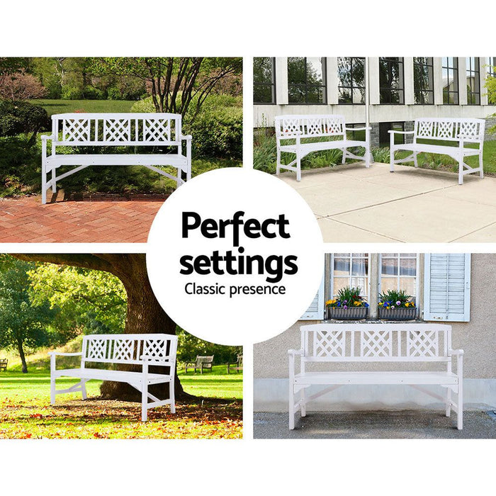 Gardeon Wooden Garden Bench 3 Seat Patio Furniture Timber Outdoor Lounge Chair White -Home Living Store - -  