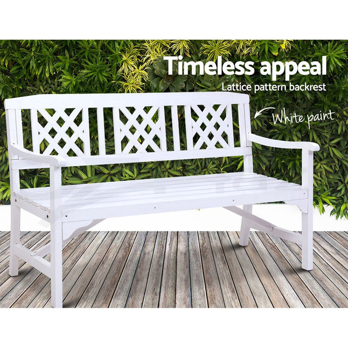 Gardeon Wooden Garden Bench 3 Seat Patio Furniture Timber Outdoor Lounge Chair White -Home Living Store - -  