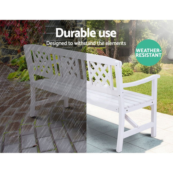 Gardeon Wooden Garden Bench 3 Seat Patio Furniture Timber Outdoor Lounge Chair White -Home Living Store - -  