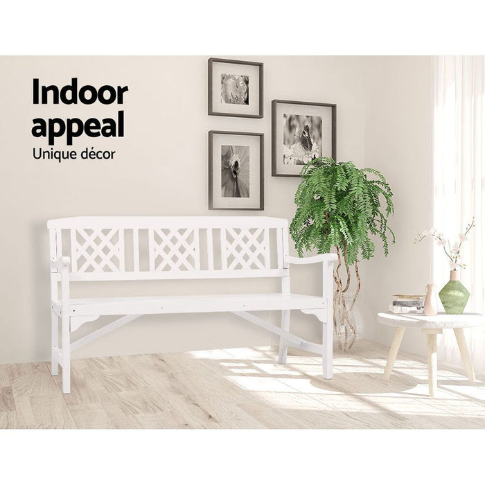 Gardeon Wooden Garden Bench 3 Seat Patio Furniture Timber Outdoor Lounge Chair White -Home Living Store - -  