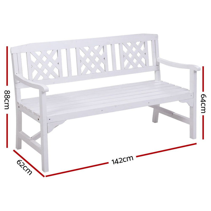 Gardeon Wooden Garden Bench 3 Seat Patio Furniture Timber Outdoor Lounge Chair White -Home Living Store - -  