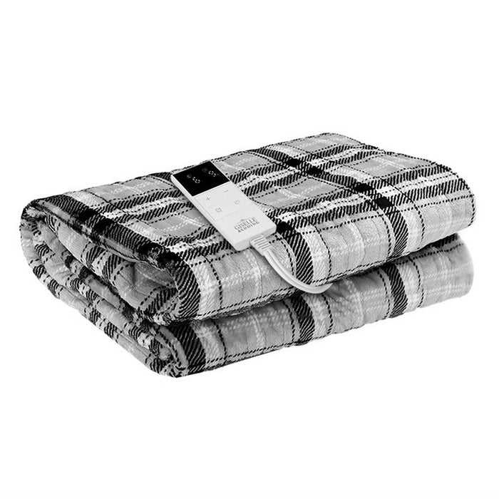 Giselle Bedding Electric Throw Rug Flannel Snuggle Blanket Washable Heated Grey and White Checkered -Home Living Store - -  