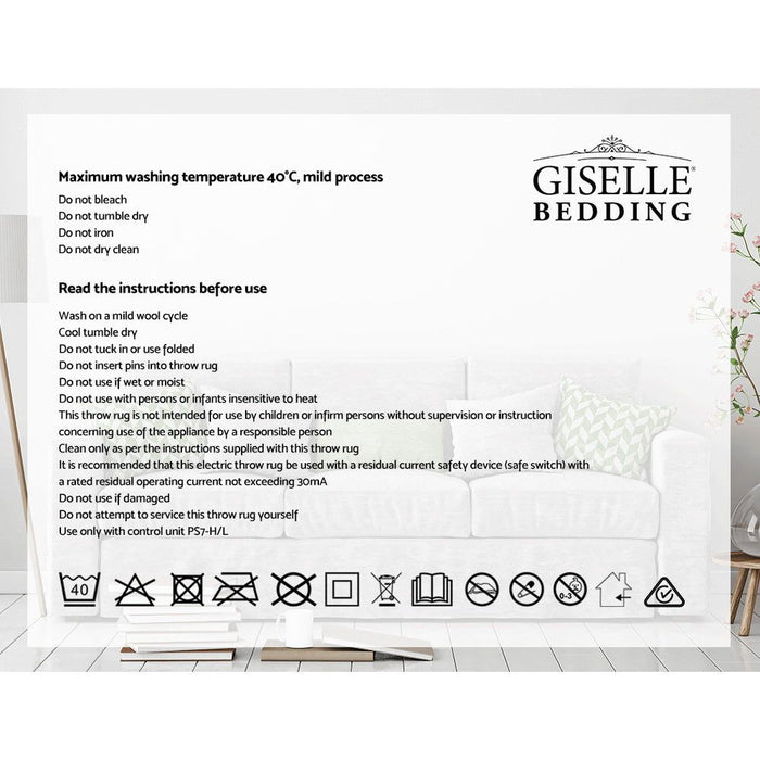 Giselle Bedding Electric Throw Rug Flannel Snuggle Blanket Washable Heated Grey and White Checkered -Home Living Store - -  