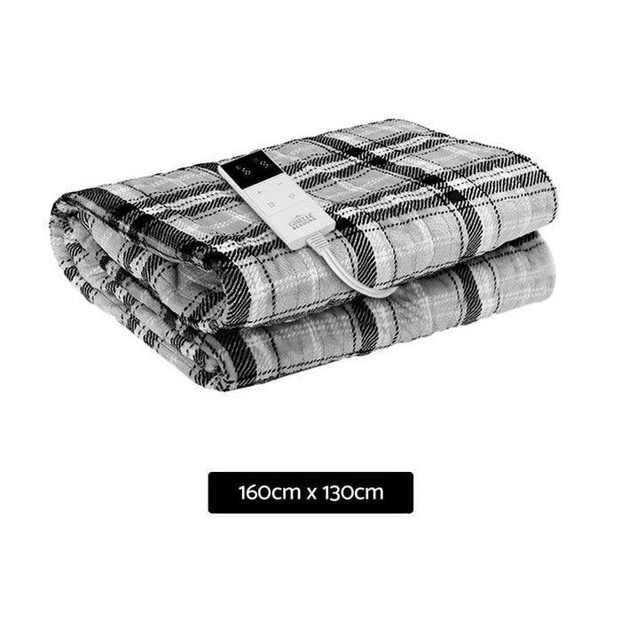 Giselle Bedding Electric Throw Rug Flannel Snuggle Blanket Washable Heated Grey and White Checkered -Home Living Store - -  