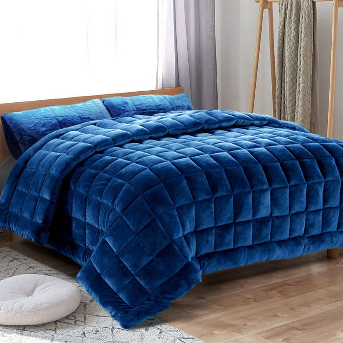 Giselle Bedding Faux Mink Quilt Blue Queen -Home Living Store - -  