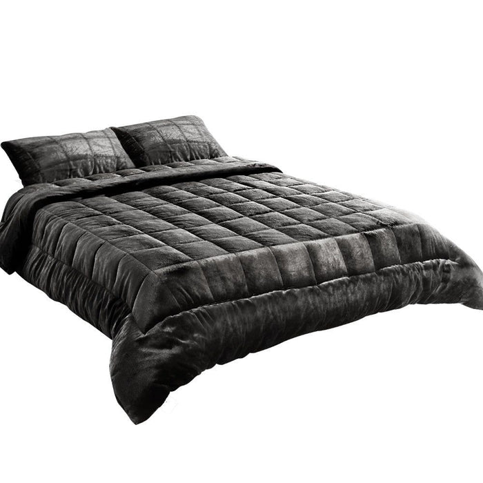 Giselle Bedding Faux Mink Quilt Charcoal Double -Home Living Store - -  